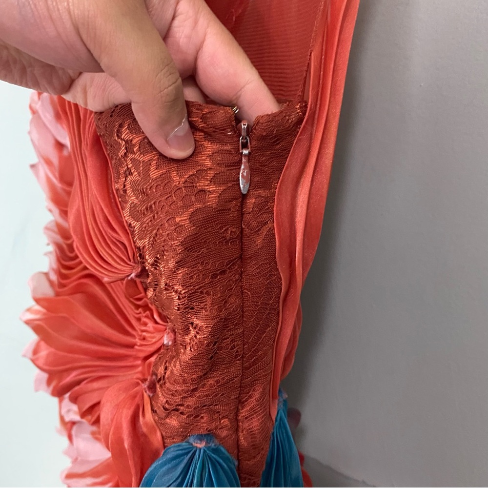 Anthropologie Geisha Designs 3D Floral Asymmetrical Dress Orange Medium - Picture 5 of 12